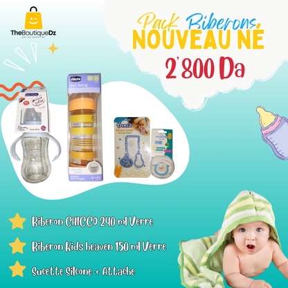 Set Biberons CHICCO + Kids Heaven رضاعة + Sucette